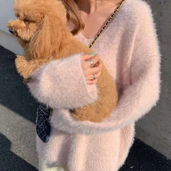korean version sweater of the gentle wind furry mink velvet v neck pullover for women in spring and autumn all, White;black
korean version sweater of the gentle wind furry mink velvet v neck pullover for women in spring and autumn all, White;black