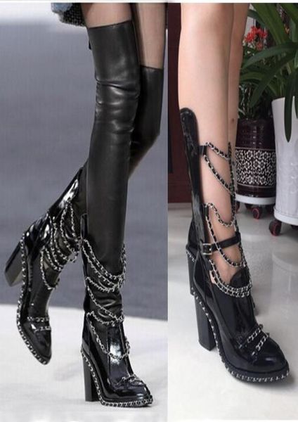 new luxury chain cross stretch black leather thigh high boots block heels platform runway shoes women removable shaft ankle long 6388623
new luxury chain cross stretch black leather thigh high boots block heels platform runway shoes women removable shaft ankle long 6388623