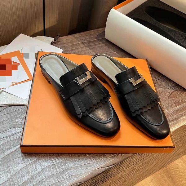 high setting classic h-button tassel muller shoes women's cowhide low heel round head single shoes british style wear sandals outside m, Black
high setting classic h-button tassel muller shoes women's cowhide low heel round head single shoes british style wear sandals outside m, Black