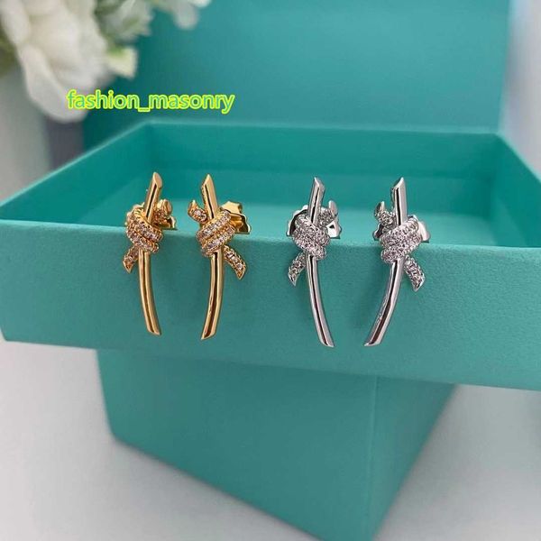 

s925 sterling silver lovely bowknot designer stud earrings womens shining crystal sweet love knot earring earings ear rings luxury brand jew, Golden;silver