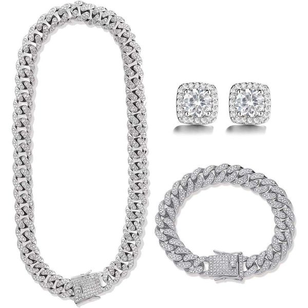 mens chains diamond cuban link chain necklace bracelets set for men women bling hip hop jewelry, Silver
mens chains diamond cuban link chain necklace bracelets set for men women bling hip hop jewelry, Silver