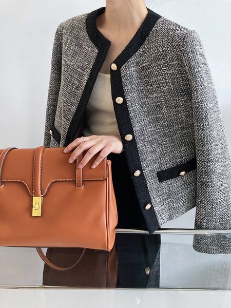 women's jackets women's contrast color crew neck gold button up tweed jacket long sleeve elegant coat 230901672, Black;brown
women's jackets women's contrast color crew neck gold button up tweed jacket long sleeve elegant coat 230901672, Black;brown