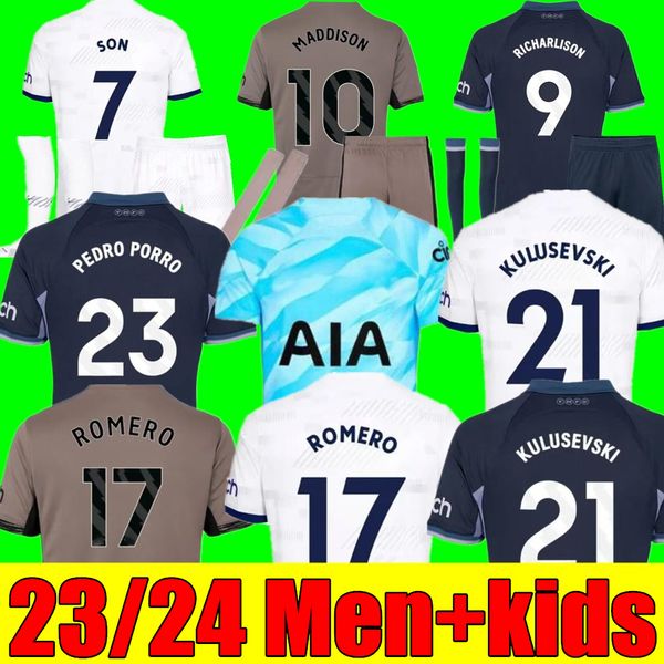 son 23 24 soccer jerseys kulusevski richarlison perisic pedro porro 2023 2024 danjuma romero goalkeeper gk football kit shirt spurs men kids, Black;yellow
son 23 24 soccer jerseys kulusevski richarlison perisic pedro porro 2023 2024 danjuma romero goalkeeper gk football kit shirt spurs men kids, Black;yellow