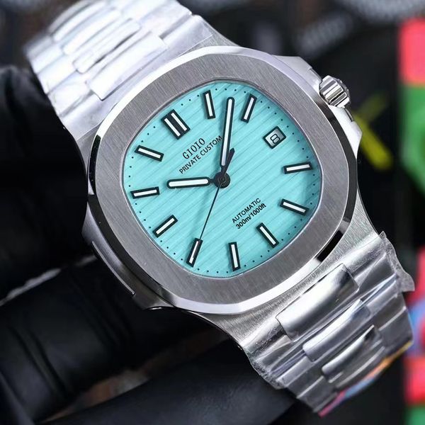 mens automatic mechanical calendar watch sky blue black leather, Slivery;brown 
mens automatic mechanical calendar watch sky blue black leather, Slivery;brown