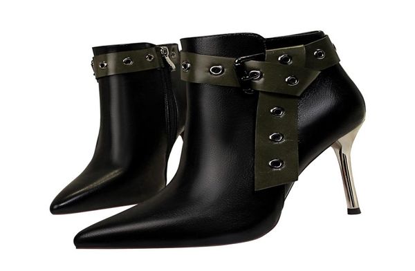 women high heels lady leather buckle strap ankle boots rivets roman boots motorcycle shoes party dress stiletto6443846, Black
women high heels lady leather buckle strap ankle boots rivets roman boots motorcycle shoes party dress stiletto6443846, Black