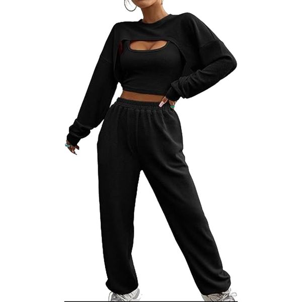 women's 3 piece outfits cropped pullover elastic sweatpants tracksuit with tank sweatsuit lounge sets, Gray
women's 3 piece outfits cropped pullover elastic sweatpants tracksuit with tank sweatsuit lounge sets, Gray