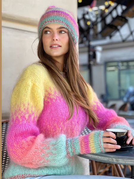 womens sweaters gradient crochet colorful oneck loose long sleeve elegant lady pullover chic casual party high streetwear 230904, White;black
womens sweaters gradient crochet colorful oneck loose long sleeve elegant lady pullover chic casual party high streetwear 230904, White;black
