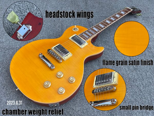 electric guitar yellowish orange color flame satin finished no glossy small pin bridge bone nut headstock witngs chamber effect
electric guitar yellowish orange color flame satin finished no glossy small pin bridge bone nut headstock witngs chamber effect