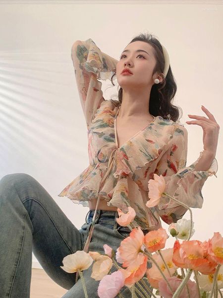 women's blouses korobov v neck printed french flare sleeve shirts lace-up design sun protection y2k sweet fashion camisas e blusas299, White
women's blouses korobov v neck printed french flare sleeve shirts lace-up design sun protection y2k sweet fashion camisas e blusas299, White