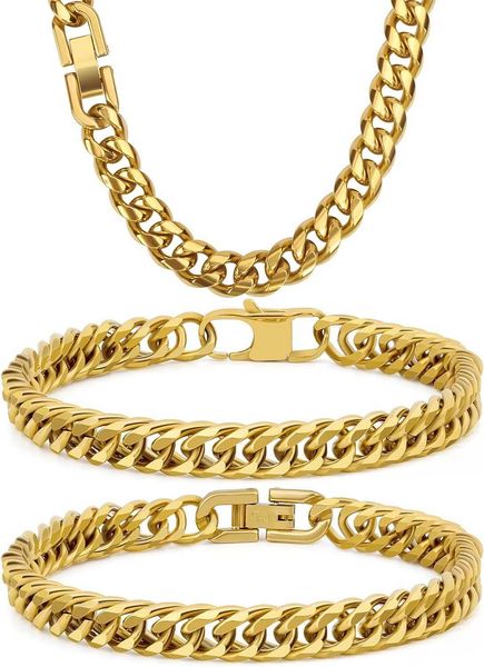 aospkle 3pcs cuban link bracelet necklace gold sturdy 316l stainless steel cuban link chain for men jewelry set 8mm 7/8/9 inches, Silver
aospkle 3pcs cuban link bracelet necklace gold sturdy 316l stainless steel cuban link chain for men jewelry set 8mm 7/8/9 inches, Silver
