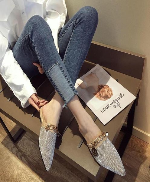 pointed toe half slippers female summer wear 2020 new fashion rhinestone lazy flats sandals casual slippers metal chain slides8819360, Black
pointed toe half slippers female summer wear 2020 new fashion rhinestone lazy flats sandals casual slippers metal chain slides8819360, Black