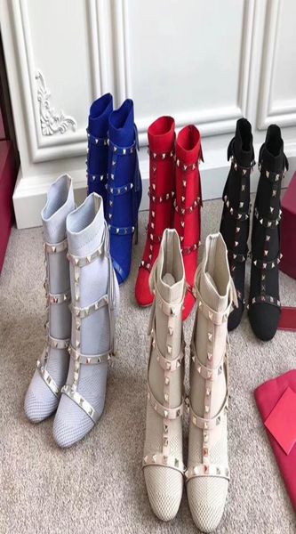 designer studs sock boots high heel ankle boot leather trimmed stretch knit sock booties cage rivet boots 105mm for woman us4107139114, Black
designer studs sock boots high heel ankle boot leather trimmed stretch knit sock booties cage rivet boots 105mm for woman us4107139114, Black
