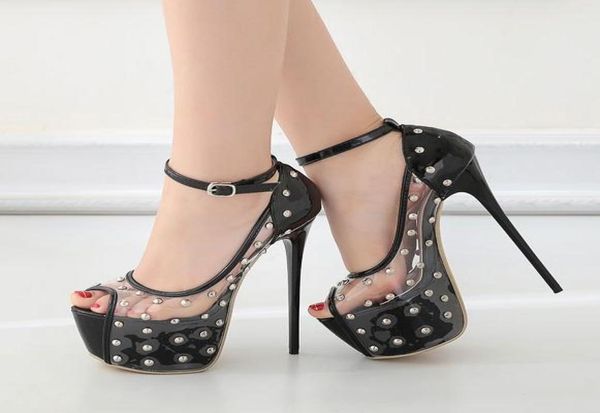16cm chic rivets transparent peep toe ankle strap super high heels platform shoes women size 35 to 403854741, Black
16cm chic rivets transparent peep toe ankle strap super high heels platform shoes women size 35 to 403854741, Black
