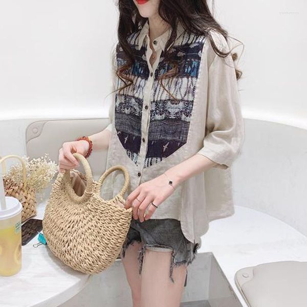 women's blouses women japanese y2k asymmetrical vintage print patchwork button shirt cotton linen blouse casual haruku half sleeve 701, White
women's blouses women japanese y2k asymmetrical vintage print patchwork button shirt cotton linen blouse casual haruku half sleeve 701, White