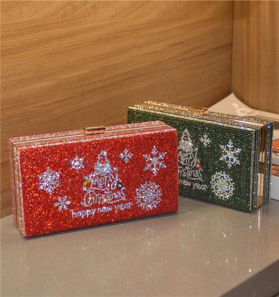 european and american trend christmas tree rhinestone small square bags dinner bag with diamonds and slung shoulder evening party8529807