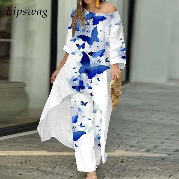 women's two piece pants autumn ladies long sleeve irregular straight pants suit casual women wide leg pants 2 piece set vintage print, White
women's two piece pants autumn ladies long sleeve irregular straight pants suit casual women wide leg pants 2 piece set vintage print, White