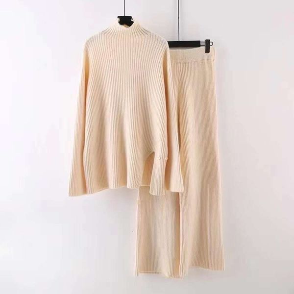 half turtleneck sweater for women style loose autumn and winter french hem wide legged pants two piece suit, White;black
half turtleneck sweater for women style loose autumn and winter french hem wide legged pants two piece suit, White;black