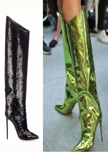 mirrored leather knee high boots for women sequins knife long booties stiletto high heels pumps pointy toe party wedding shoes plu1691616, Black
mirrored leather knee high boots for women sequins knife long booties stiletto high heels pumps pointy toe party wedding shoes plu1691616, Black