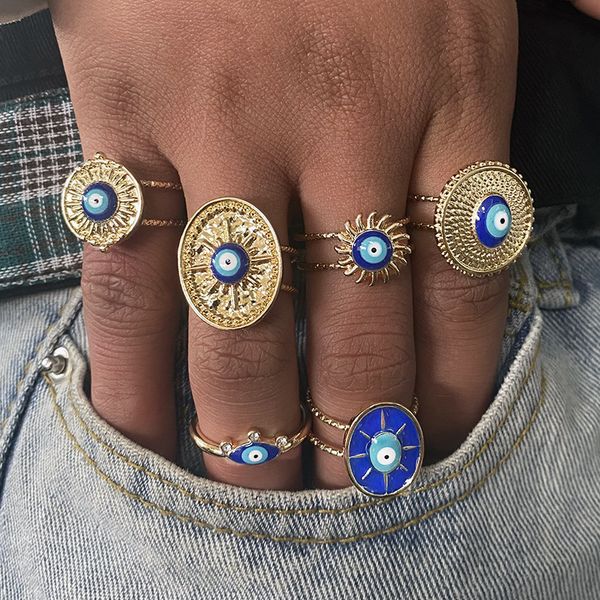 vintage blue evil eye finger ring for women gift jewelry sun shape turkish lucky eye adjustable party accessories, Golden;silver
vintage blue evil eye finger ring for women gift jewelry sun shape turkish lucky eye adjustable party accessories, Golden;silver