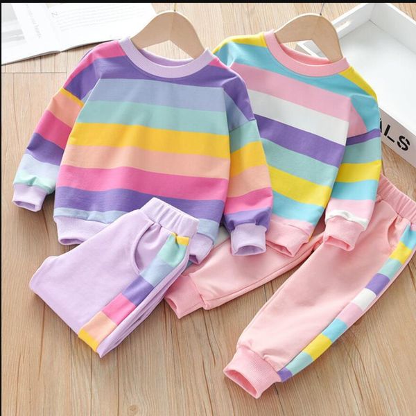 23ss children's long sleeved sweater pants rainbow sportswear two-piece set soft clothes sets for girls striped pattern sweatshirt casu, White
23ss children's long sleeved sweater pants rainbow sportswear two-piece set soft clothes sets for girls striped pattern sweatshirt casu, White