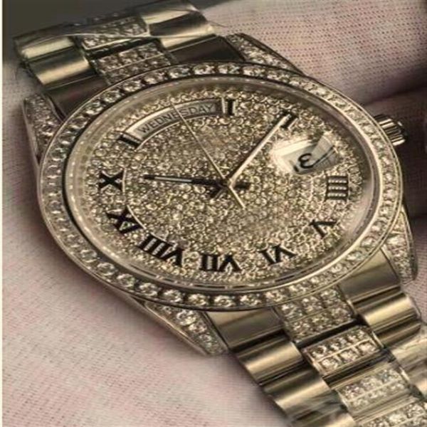 luxury mens automatic watch president day-date diamond face bezel stainless steel buckle for men mechanical wristwatc272h, Slivery;brown
luxury mens automatic watch president day-date diamond face bezel stainless steel buckle for men mechanical wristwatc272h, Slivery;brown
