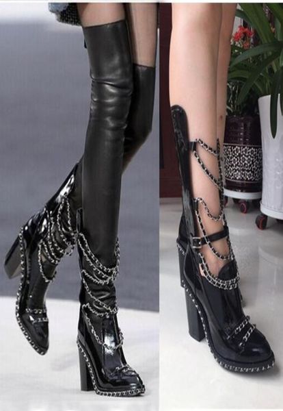 new luxury chain cross stretch black leather thigh high boots block heels platform runway shoes women removable shaft ankle long 1382545
new luxury chain cross stretch black leather thigh high boots block heels platform runway shoes women removable shaft ankle long 1382545