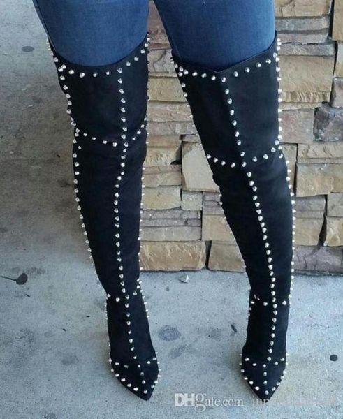 new metal nail genuine leather cashmere pointed highheeled shoes stage models show street women039s boots6157001, Black
new metal nail genuine leather cashmere pointed highheeled shoes stage models show street women039s boots6157001, Black