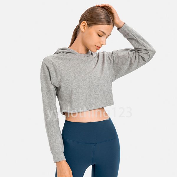women's lulumonm running yoga short hoodie long sleeve waist waist running sports fitness wear dh016