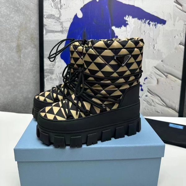 nylon plaque ankle boots slip-on chunky bottom bootie round toe lace up ski snow boot women's outdoor shoes luxury designer flat bottom, Black
nylon plaque ankle boots slip-on chunky bottom bootie round toe lace up ski snow boot women's outdoor shoes luxury designer flat bottom, Black