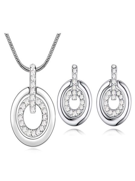 fashion double circle pendant necklace stud earrings for women crystals from rovski weddings jewelry set8149890, Silver
fashion double circle pendant necklace stud earrings for women crystals from rovski weddings jewelry set8149890, Silver