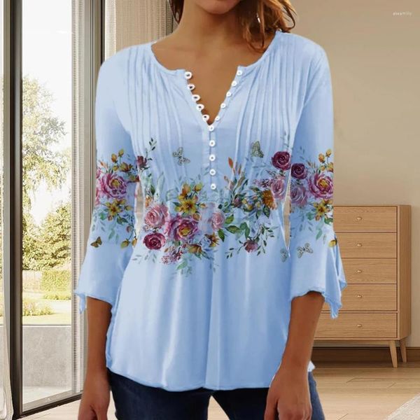 women's blouses stylish women summer three-quarter sleeves match pants breathable floral printing lady936, White
women's blouses stylish women summer three-quarter sleeves match pants breathable floral printing lady936, White
