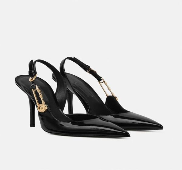 designer heels slingbacks women dress shoes luxury safety pin pumps 100mm patent leather high heel pointed toes eu3539 with box d3271506, Black
designer heels slingbacks women dress shoes luxury safety pin pumps 100mm patent leather high heel pointed toes eu3539 with box d3271506, Black
