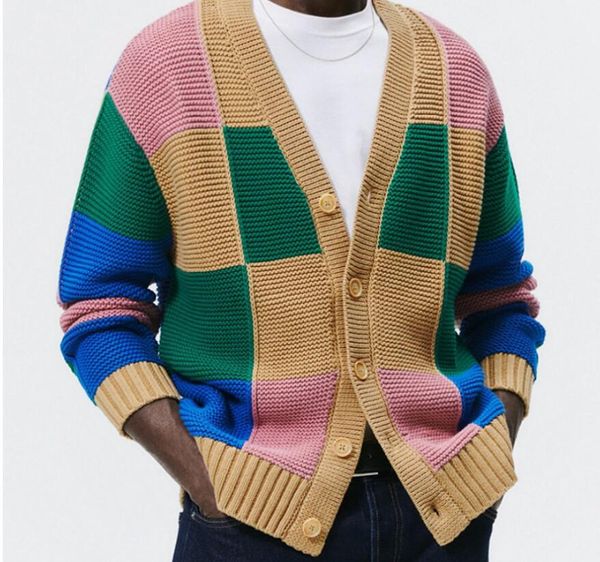 designer men's sweaters vintage patchwork cardigan casual single breasted v neck knit jacket autumn winter fashion color block sweaters, White;black
designer men's sweaters vintage patchwork cardigan casual single breasted v neck knit jacket autumn winter fashion color block sweaters, White;black