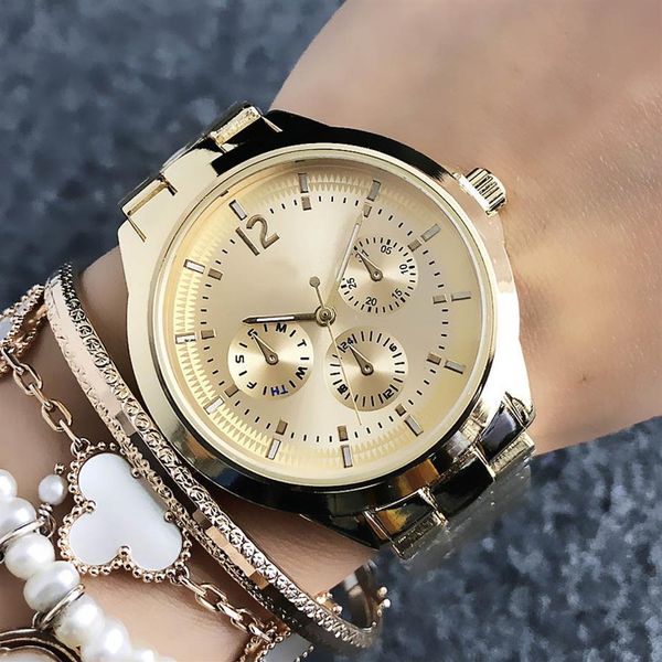 fashion brand wrist watch for women's girl 3 dials style steel metal band quartz watches tom 282747, Slivery;brown
fashion brand wrist watch for women's girl 3 dials style steel metal band quartz watches tom 282747, Slivery;brown