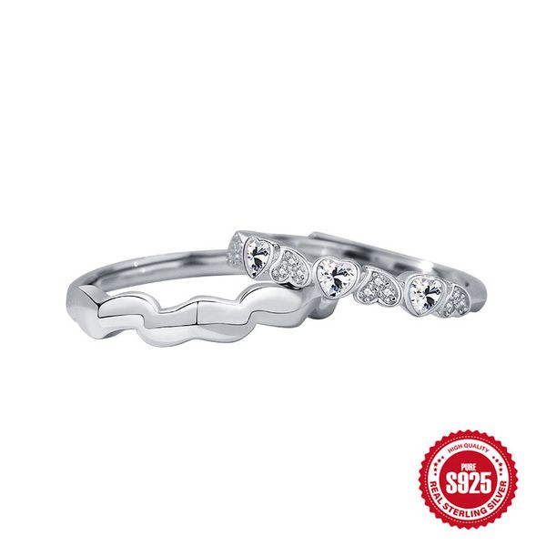 925 sterling silver love heart couple rings set modern women and men promise ring adjustable size wedding bands
925 sterling silver love heart couple rings set modern women and men promise ring adjustable size wedding bands