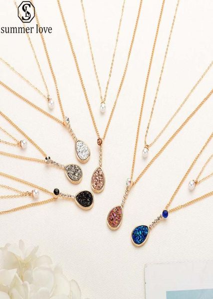6 colors resin druzy stone double layer necklace with gold color pearl and teardrop shaped pendant necklace for women valentine04497541, Silver
6 colors resin druzy stone double layer necklace with gold color pearl and teardrop shaped pendant necklace for women valentine04497541, Silver