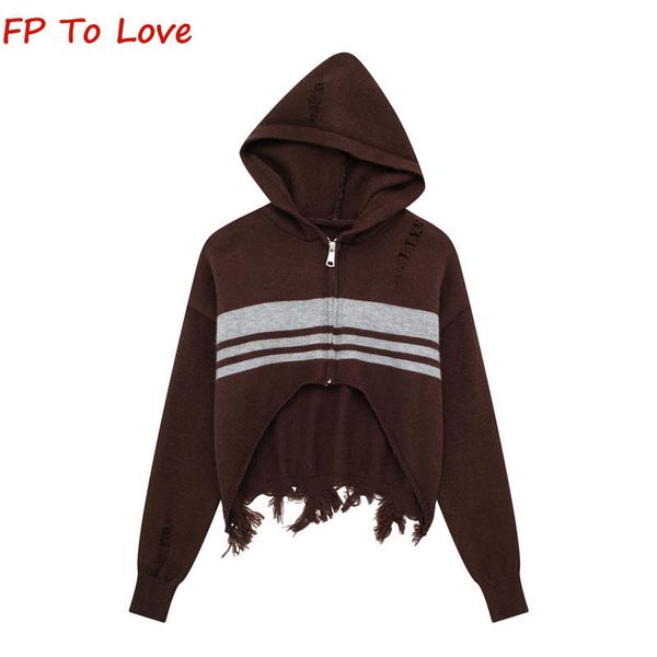 womens sweaters y2k ragged striped knitted hooded zipper jacket fw autumn winter spice girls stylish loose short sweater brown woman outfit, White;black
womens sweaters y2k ragged striped knitted hooded zipper jacket fw autumn winter spice girls stylish loose short sweater brown woman outfit, White;black