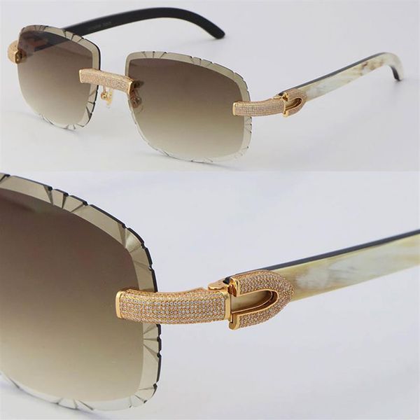 new micro-paved luxury diamond set rimless sunglasses white inside black buffalo horn sun glasses male and female frame with 18k g279j, White;black
new micro-paved luxury diamond set rimless sunglasses white inside black buffalo horn sun glasses male and female frame with 18k g279j, White;black