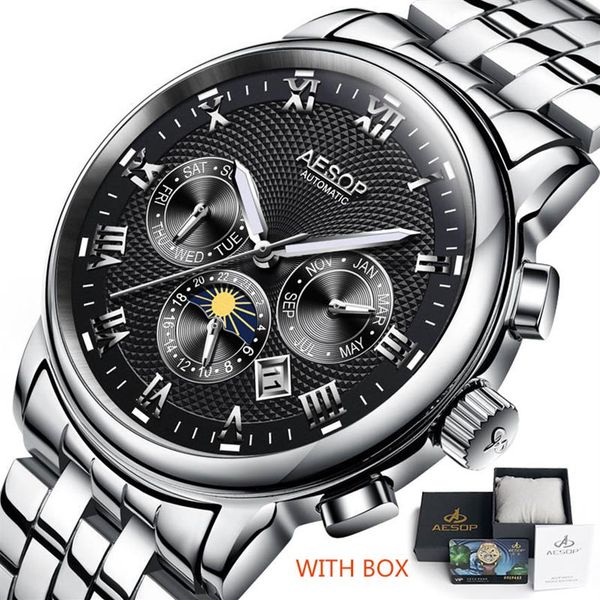 aesop men's fashion watches automatic mechanical watch blue wrist wristwatch stainless steel male clock men relogio masculino2610, Slivery;brown
aesop men's fashion watches automatic mechanical watch blue wrist wristwatch stainless steel male clock men relogio masculino2610, Slivery;brown