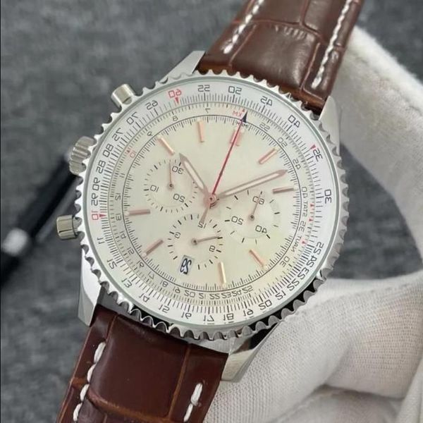watch 46mm new quality navitimer watch movement quartz strap leather gold b01 limited silver dial 50th anniversary men chronograph yell rwsa, Slivery;brown
watch 46mm new quality navitimer watch movement quartz strap leather gold b01 limited silver dial 50th anniversary men chronograph yell rwsa, Slivery;brown