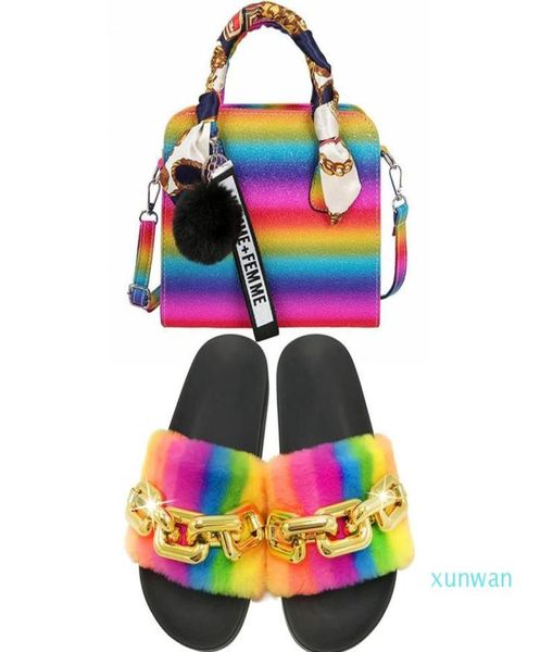 slippers rainbow chain faux fur purse set fluffy sandals slides and handbag fashion shoes zapatillas de mujer6629206, Black
slippers rainbow chain faux fur purse set fluffy sandals slides and handbag fashion shoes zapatillas de mujer6629206, Black