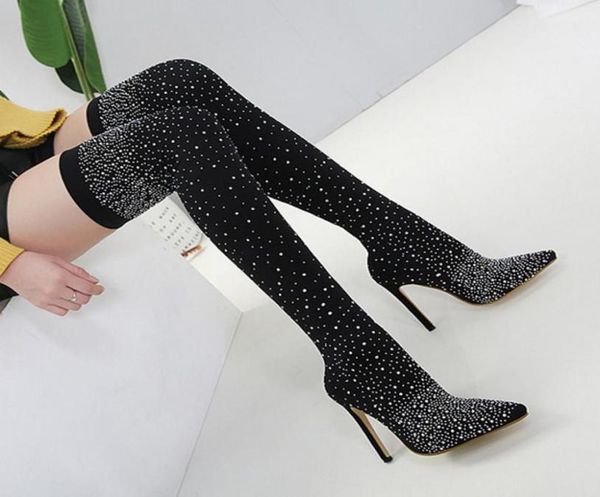 super high elastic overtheknee long boots for women slipon thin heels autumn winter thigh boots pointed toe crystal shoes1051029, Black
super high elastic overtheknee long boots for women slipon thin heels autumn winter thigh boots pointed toe crystal shoes1051029, Black