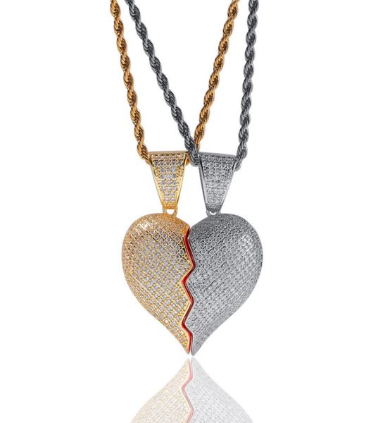 2pcsset men women yellow white gold plated full cz heart pendant necklace with rope chain nice gift for couples9433099, Silver 
2pcsset men women yellow white gold plated full cz heart pendant necklace with rope chain nice gift for couples9433099, Silver