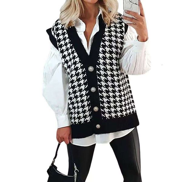 spring and autumn sleeveless sweater vest houndstooth womens knitted coat, Black;white
spring and autumn sleeveless sweater vest houndstooth womens knitted coat, Black;white