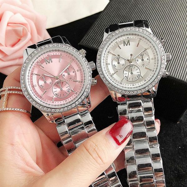 brand watches women girl diamond crystal 3 dials style metal steel band quartz wrist watch m125294j, Slivery;brown
brand watches women girl diamond crystal 3 dials style metal steel band quartz wrist watch m125294j, Slivery;brown