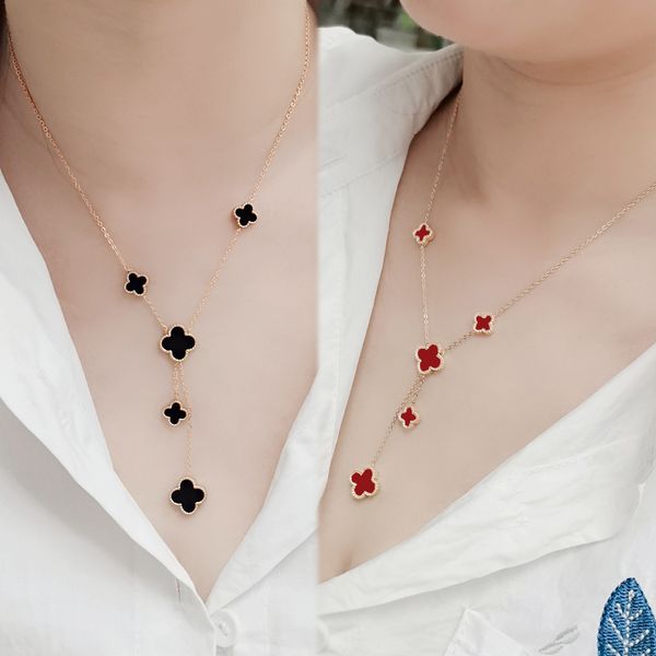 good lucky black white red clover necklace gold stainless steel necklaces for women gift, Silver
good lucky black white red clover necklace gold stainless steel necklaces for women gift, Silver