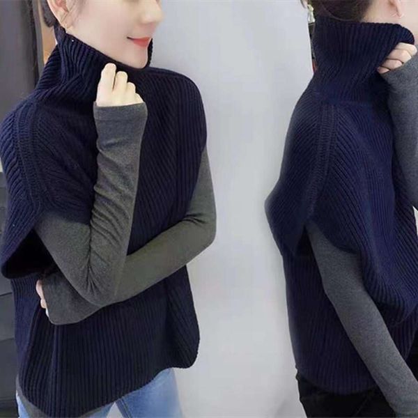 autumn and winter cashmere vest womens tide korean loose sweater high collared knitted outerwear, Black;white
autumn and winter cashmere vest womens tide korean loose sweater high collared knitted outerwear, Black;white