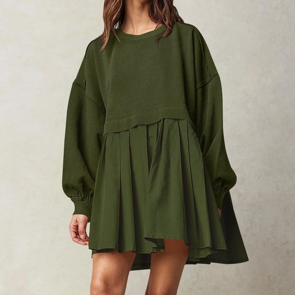 basic casual dresses women oversized sweatshirt dress autumn patchwork long sleeve crewneck pullover loose sweatshirts mini female robe 2309, Black;gray
basic casual dresses women oversized sweatshirt dress autumn patchwork long sleeve crewneck pullover loose sweatshirts mini female robe 2309, Black;gray