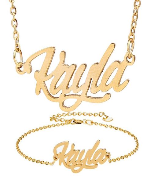 18k goldplated stainless steel name necklace bracelet set women kayla script letter gold choker chain necklace pendant nameplate 7824758, Silver
18k goldplated stainless steel name necklace bracelet set women kayla script letter gold choker chain necklace pendant nameplate 7824758, Silver