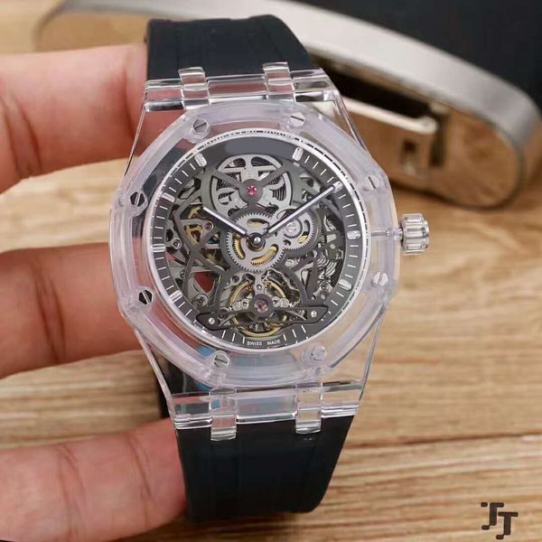 luxury watch organic glass case swiss automatic movement 28800 vph sapphire crystal openworked dial transparent case back 0, Slivery;brown
luxury watch organic glass case swiss automatic movement 28800 vph sapphire crystal openworked dial transparent case back 0, Slivery;brown